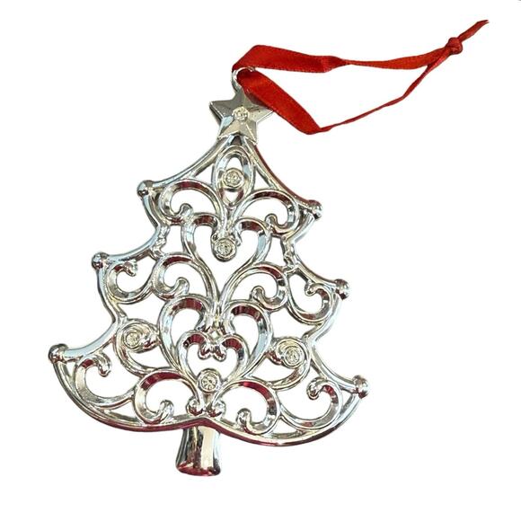 VTG Lenox Sparkle & Scroll Silver Plated Crystal Christmas Tree Ornament w/ Box - Picture 3 of 13